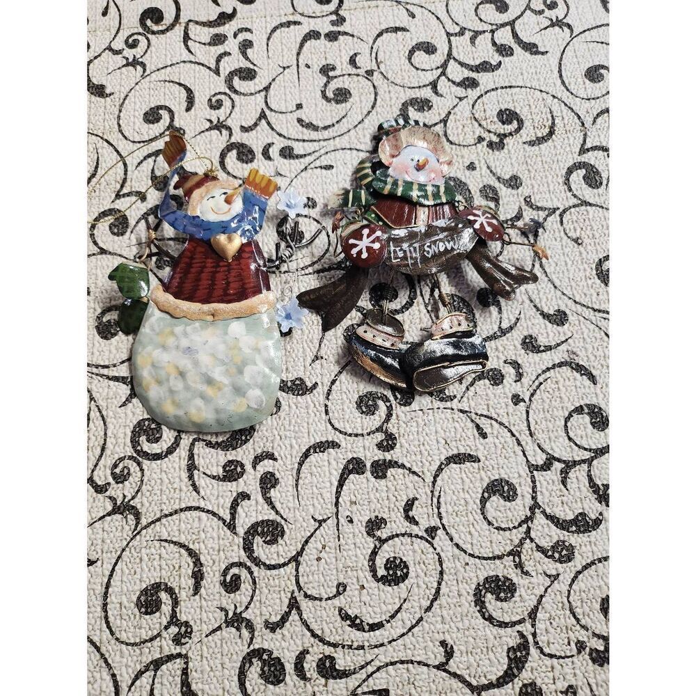 Pair of Metal Snowman Ornaments